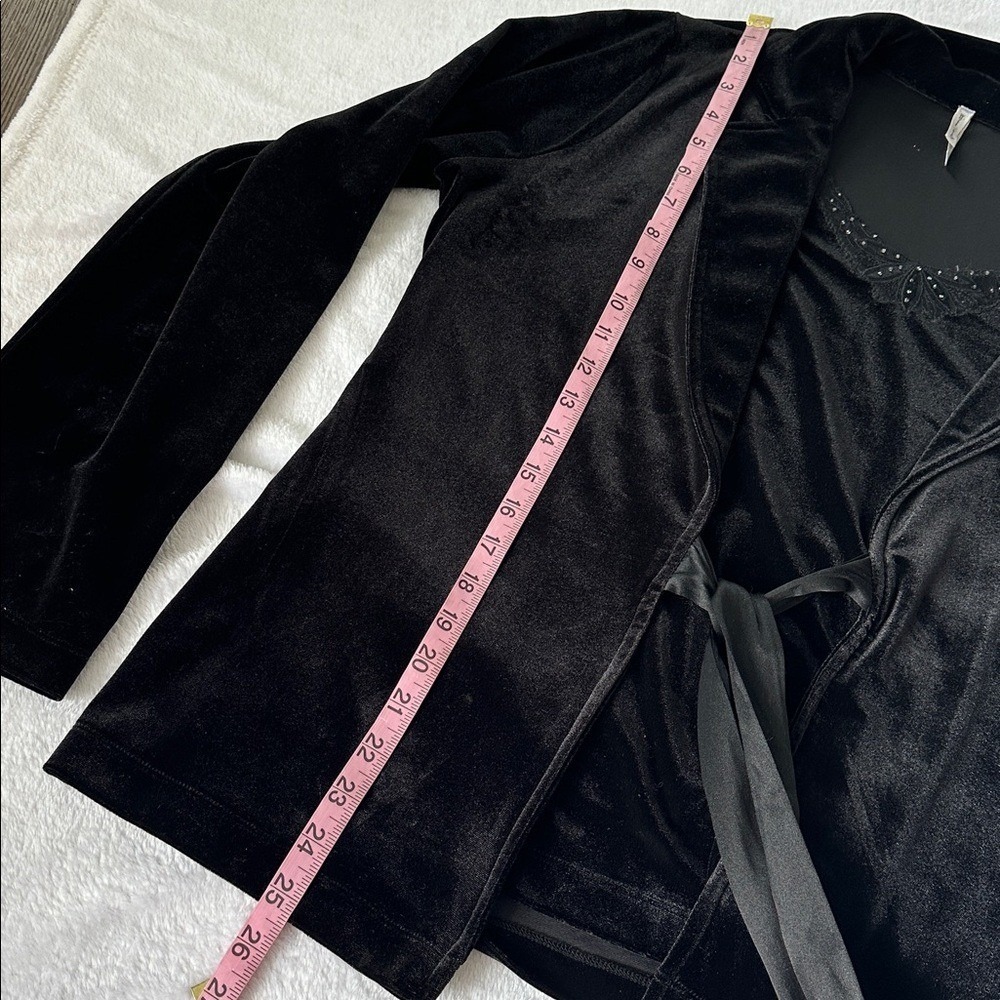 Vintage Neutral Black Velvet Lace Trim Whimsigoth Dark Romantic Tie Front Top L - Picture 6 of 9